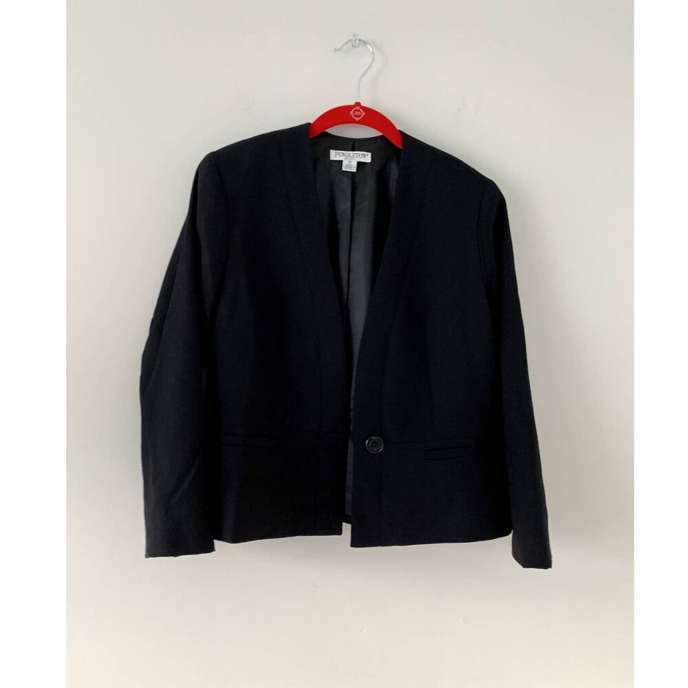 Pendleton Black Women's 100% Wool Blazer Size 10 Petite
